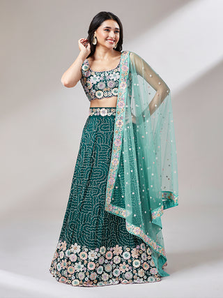 Teal Georgette heavy Sequinse embroidery Semi-Stitched Lehenga choli & Dupatta ClothsVilla