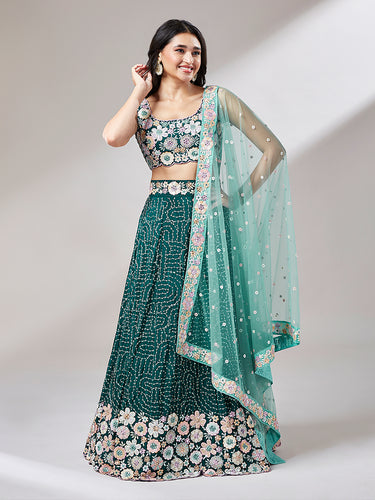 Teal Georgette heavy Sequinse embroidery Semi-Stitched Lehenga choli & Dupatta ClothsVilla
