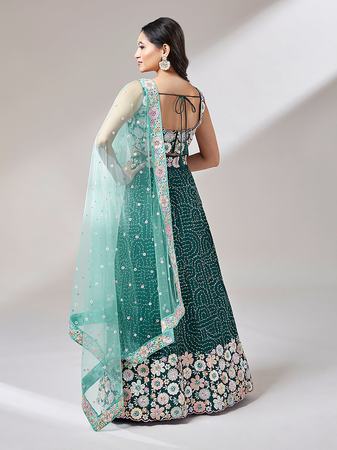 Teal Georgette heavy Sequinse embroidery Semi-Stitched Lehenga choli & Dupatta ClothsVilla