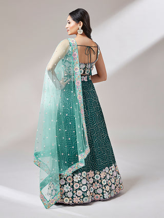 Teal Georgette heavy Sequinse embroidery Semi-Stitched Lehenga choli & Dupatta ClothsVilla