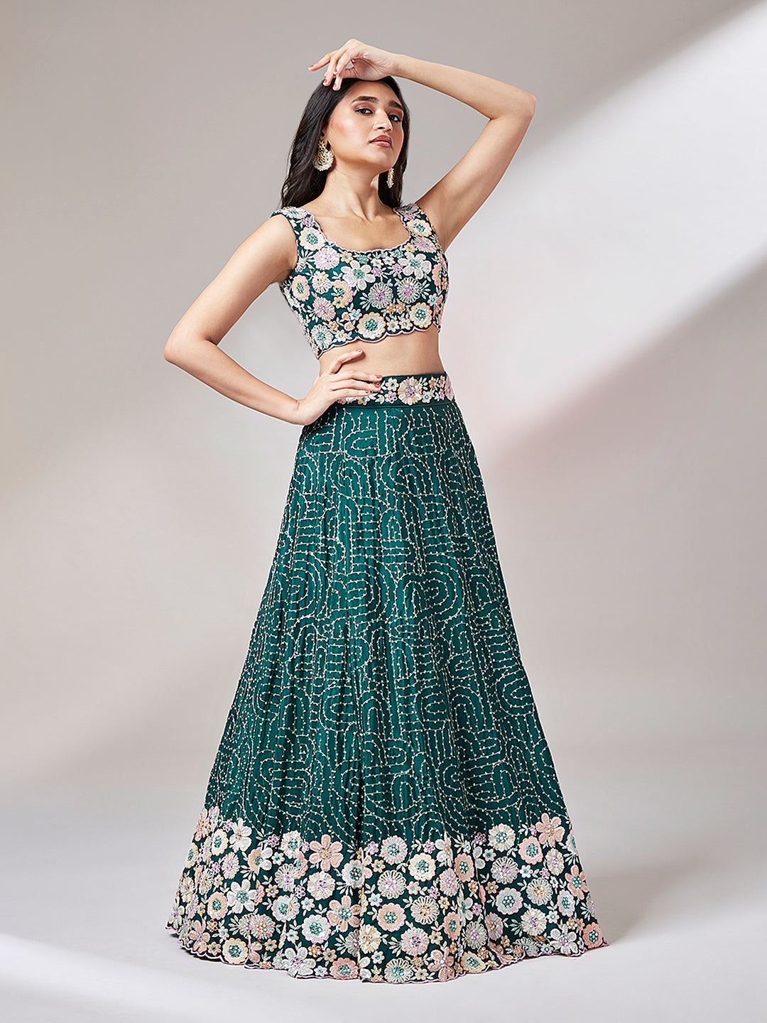 Teal Georgette heavy Sequinse embroidery Semi-Stitched Lehenga choli & Dupatta ClothsVilla