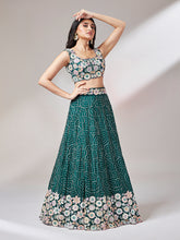 Load image into Gallery viewer, Teal Georgette heavy Sequinse embroidery Semi-Stitched Lehenga choli &amp; Dupatta ClothsVilla