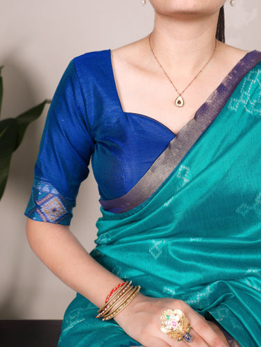 Teal Graceful Jacquard Silk Saree with Printed & Zari Weaving Work ClothsVilla