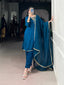 Teal Graceful Vichitra Silk Suit Set with Handwork & Sequins – Lace Border Dupatta, Stitched Top & Bottom Clothsvilla