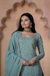 Load image into Gallery viewer, Teal Grey Premium Designer Readymade Top-Sharara-Dupatta Collection ClothsVilla