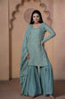 Load image into Gallery viewer, Teal Grey Premium Designer Readymade Top-Sharara-Dupatta Collection ClothsVilla