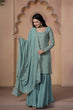Load image into Gallery viewer, Teal Grey Premium Designer Readymade Top-Sharara-Dupatta Collection ClothsVilla