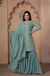 Load image into Gallery viewer, Teal Grey Premium Designer Readymade Top-Sharara-Dupatta Collection ClothsVilla