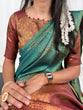 Load image into Gallery viewer, Teal Handwoven Kanchipuram Zari Weaving Saree with Unstitched Blouse Piece ClothsVilla