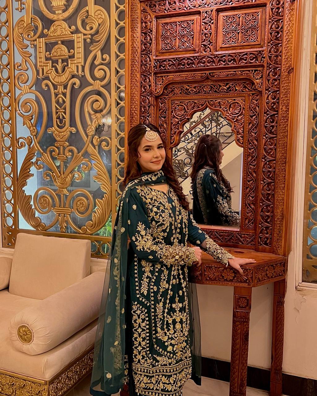 Teal Heavy Faux Georgette Embroidered Palazzo Set with 5mm Sequin & Rivet Moti Work, Fancy Latkan Border & Dupatta ClothsVilla