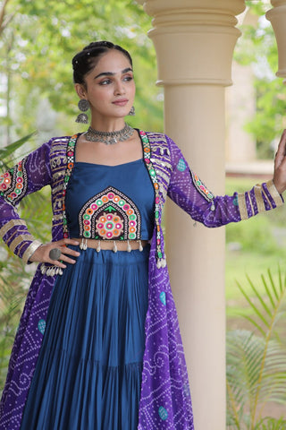 Teal Lehenga with Bandhani Shrug ClothsVilla