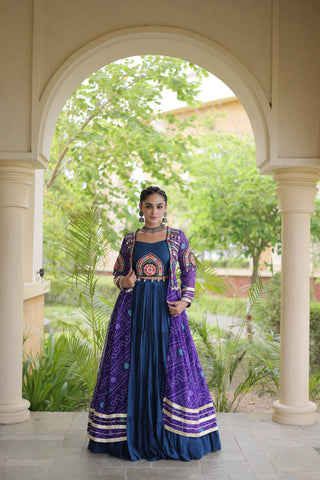 Teal Lehenga with Bandhani Shrug ClothsVilla