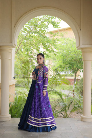 Teal Lehenga with Bandhani Shrug ClothsVilla