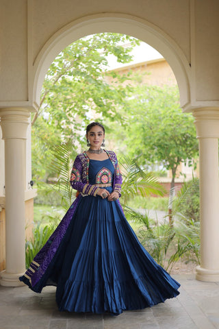 Teal Lehenga with Bandhani Shrug ClothsVilla