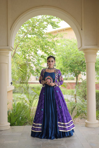 Teal Lehenga with Bandhani Shrug ClothsVilla