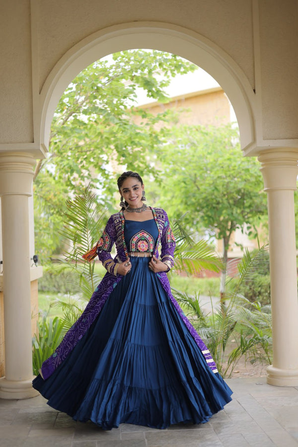 Teal Lehenga with Bandhani Shrug ClothsVilla