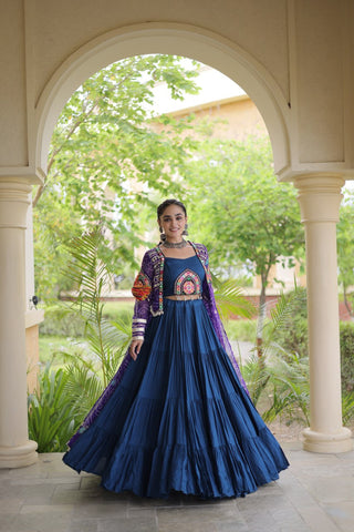 Teal Lehenga with Bandhani Shrug ClothsVilla