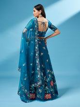 Load image into Gallery viewer, Teal Net Peach Colour Sequinse Work Semi-Stitched Lehenga &amp; Unstitched Blouse, Dupatta Clothsvilla