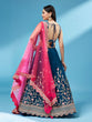 Load image into Gallery viewer, Teal Net Semi stitched Coding and Mirror Work Lehenga Choli ClothsVilla