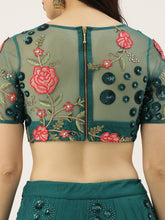 Load image into Gallery viewer, Teal Net Semi stitched Coding, Sequins and Saroski Stone Work Lehenga Choli ClothsVilla