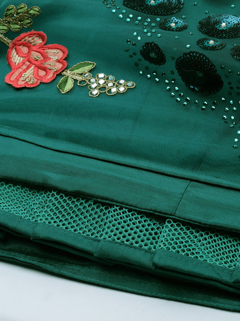 Teal Net Semi stitched Coding, Sequins and Saroski Stone Work Lehenga Choli ClothsVilla