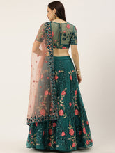 Load image into Gallery viewer, Teal Net Semi stitched Coding, Sequins and Saroski Stone Work Lehenga Choli ClothsVilla