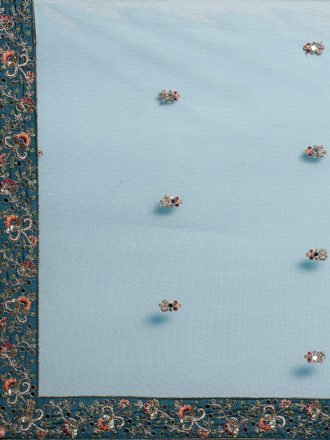 Teal Net Semi stitched Mirror and Coding Work Lehenga Choli Clothsvilla
