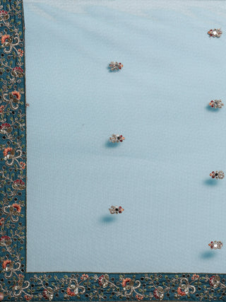 Teal Net Semi stitched Mirror and Coding Work Lehenga Choli Clothsvilla