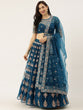 Load image into Gallery viewer, Teal Net Semi stitched Mirror and Coding Work Lehenga Choli Clothsvilla