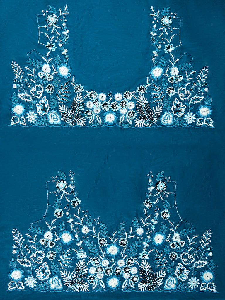 Teal Net Sequins, Mirror and thread embroidery Semi-Stitched Lehenga choli & Dupatta Clothsvilla