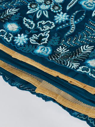 Teal Net Sequins, Mirror and thread embroidery Semi-Stitched Lehenga choli & Dupatta Clothsvilla