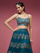 Load image into Gallery viewer, Teal Net Sequinse Embroidered Semi-Stitched Lehenga &amp; Blouse with Dupatta Clothsvilla