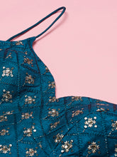 Load image into Gallery viewer, Teal Net Sequinse Embroidered Semi-Stitched Lehenga &amp; Blouse with Dupatta ClothsVilla