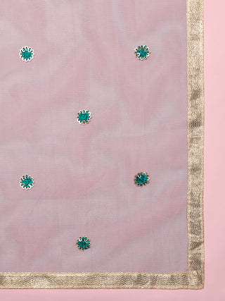 Teal Net Sequinse Work Semi-Stitched Lehenga & Unstitched Blouse, Dupatta Clothsvilla
