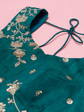 Load image into Gallery viewer, Teal Net Sequinse Work Semi-Stitched Lehenga &amp; Unstitched Blouse, Dupatta Clothsvilla