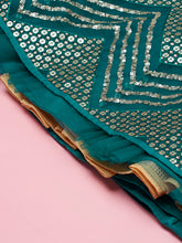 Load image into Gallery viewer, Teal Net Sequinse Work Semi-Stitched Lehenga &amp; Unstitched Blouse, Dupatta Clothsvilla