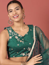 Load image into Gallery viewer, Teal Net Sequinse Work Semi-Stitched Lehenga &amp; Unstitched Blouse, Dupatta Clothsvilla