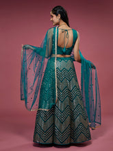 Load image into Gallery viewer, Teal Net Sequinse Work Semi-Stitched Lehenga &amp; Unstitched Blouse, Dupatta Clothsvilla