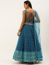 Load image into Gallery viewer, Teal Net Sequinse Work Semi-Stitched Lehenga &amp; Unstitched Blouse, Dupatta Clothsvilla