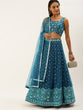 Load image into Gallery viewer, Teal Net Sequinse Work Semi-Stitched Lehenga &amp; Unstitched Blouse, Dupatta Clothsvilla