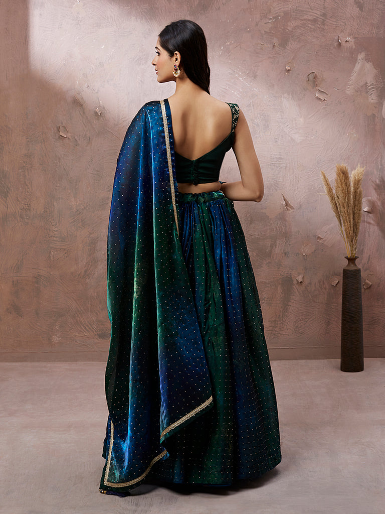 Teal Organza Digital Shibori Printed Semi-Stitched Lehenga choli & Dupatta Clothsvilla