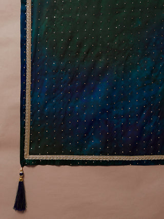 Teal Organza Digital Shibori Printed Semi-Stitched Lehenga choli & Dupatta Clothsvilla