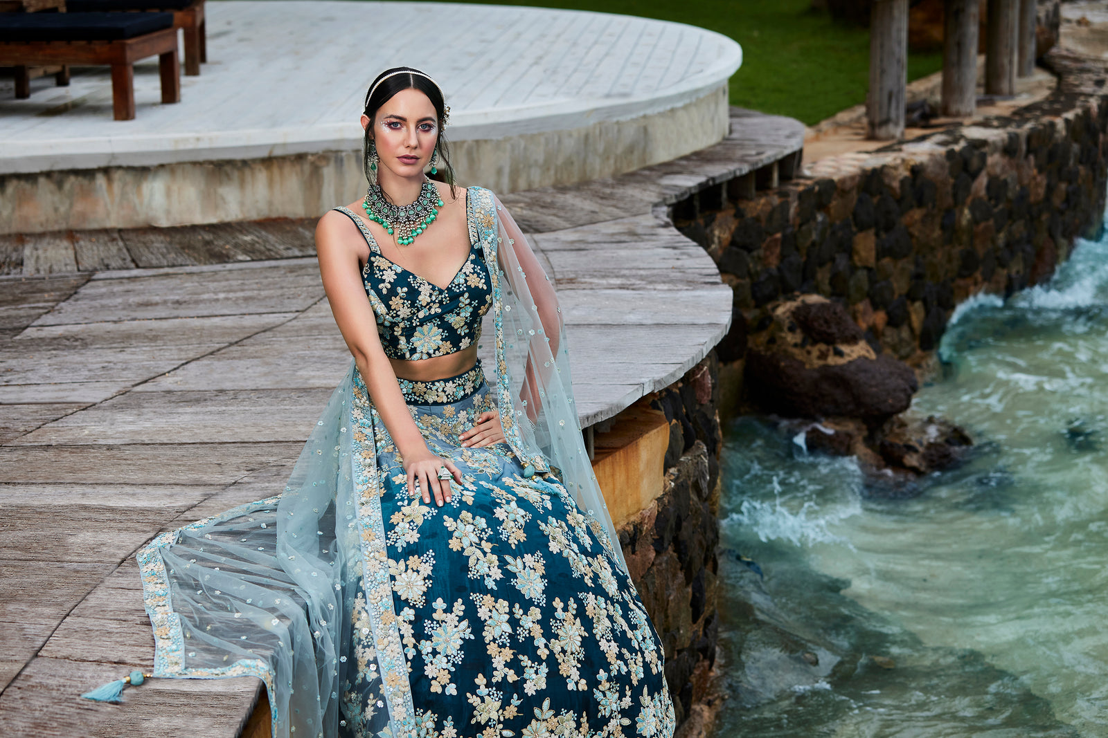 Teal Padded colour Georgette Sequins & Zarkan embroidery Semi-Stitched Lehenga choli & Dupatta Clothsvilla