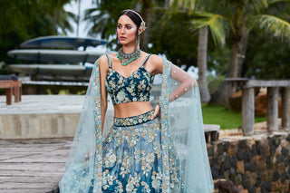 Teal Padded colour Georgette Sequins & Zarkan embroidery Semi-Stitched Lehenga choli & Dupatta Clothsvilla