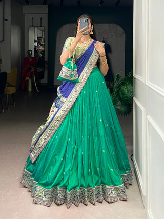 Teal Paithani Lehenga Set with Batwa ClothsVilla