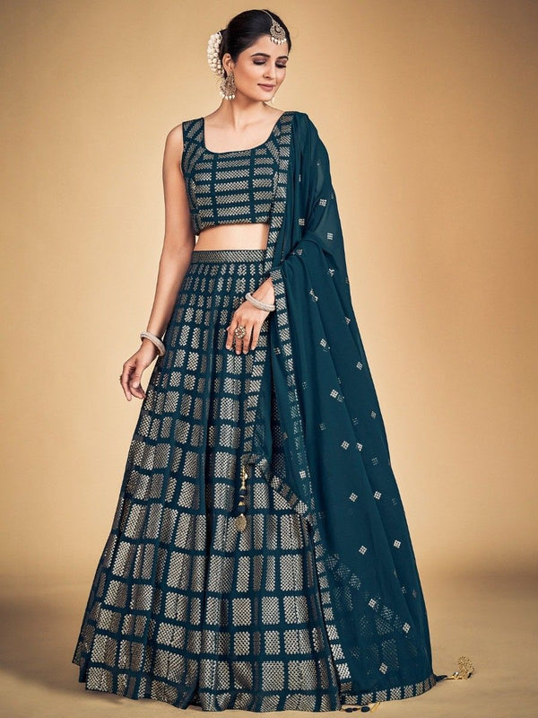 Teal Pakistani Georgette Lehenga Choli For Indian Festivals & Weddings - Sequence Embroidery Work, Clothsvilla