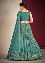 Load image into Gallery viewer, Teal Pakistani Georgette Lehenga Choli For Indian Festivals &amp; Weddings - Sequence Embroidery Work, Mirror Work Clothsvilla