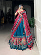 Load image into Gallery viewer, Teal Patola Print Tussar Silk Lehenga Set with Gotta Patti Dupatta ClothsVilla