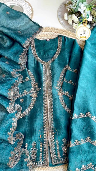 Teal Premium Designer Readymade Top, Plazzo & Dupatta Collection – Party Wear Edition ClothsVilla