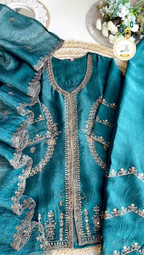 Teal Premium Designer Readymade Top, Plazzo & Dupatta Collection – Party Wear Edition ClothsVilla